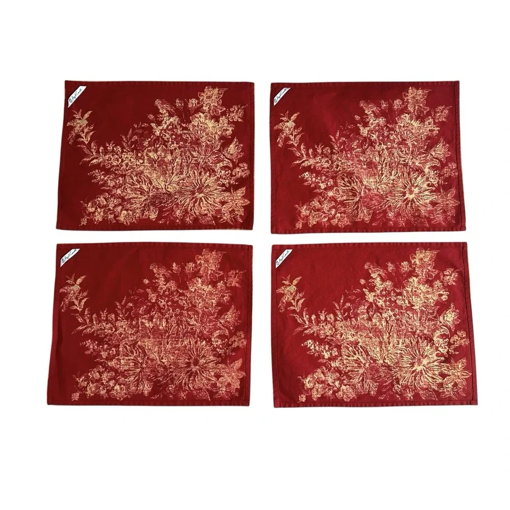 April Cornell Placemats Red Gold‎ Floral Set of 4 Cotton